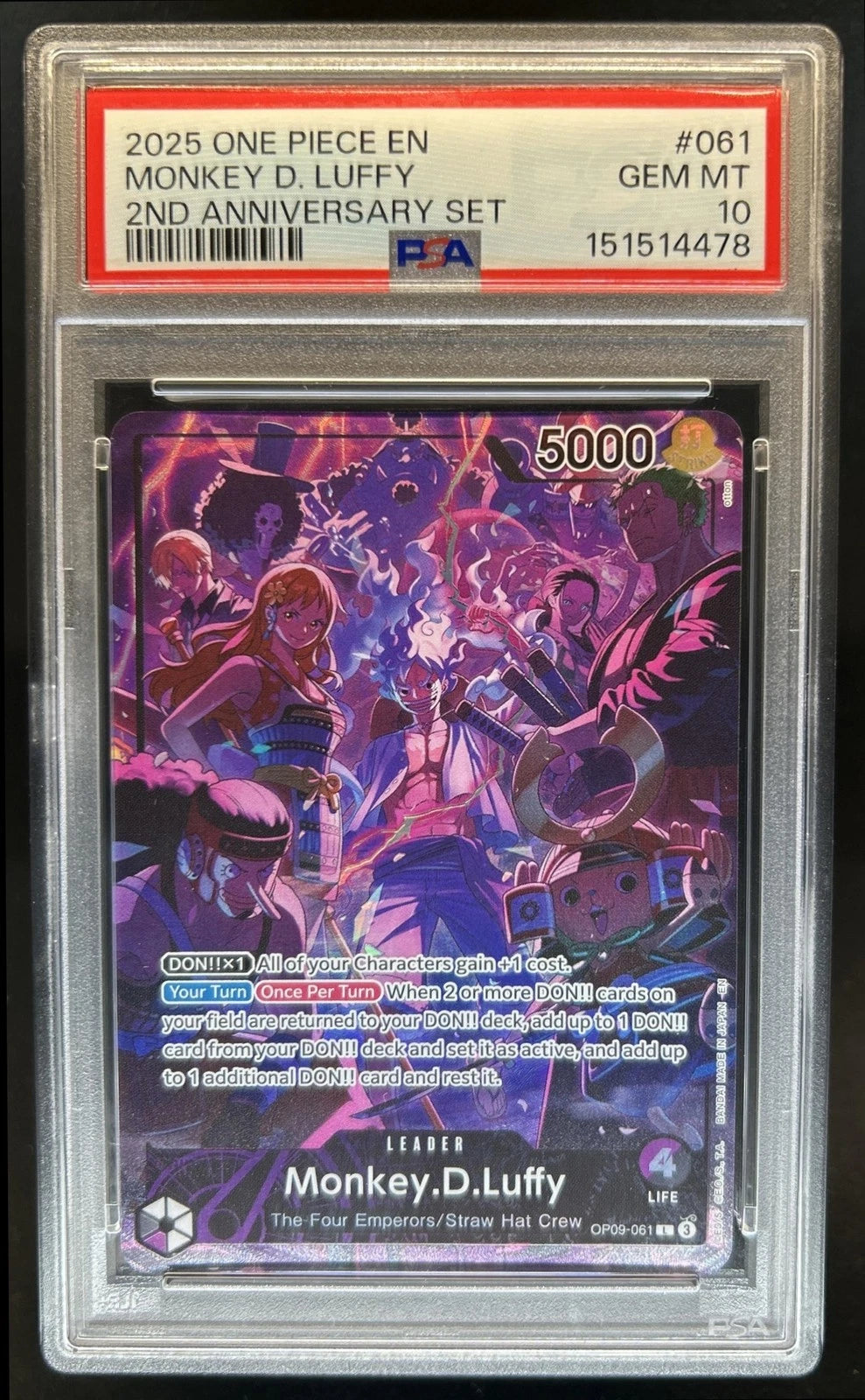 Monkey D. Luffy #061 – 2025 One Piece 2nd Anniversary Set – PSA 10